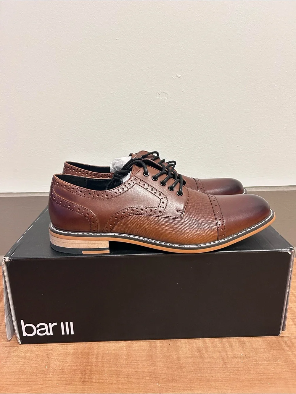 Bar III Two-Tone Brown Cap-Toe Derby Shoes